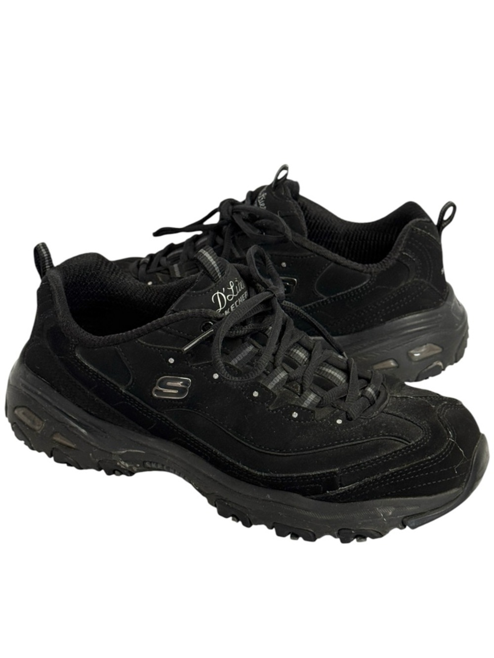 Skechers Womens D'Lites 11949W Black Leather Comfort Shoes Sneakers Size 10
